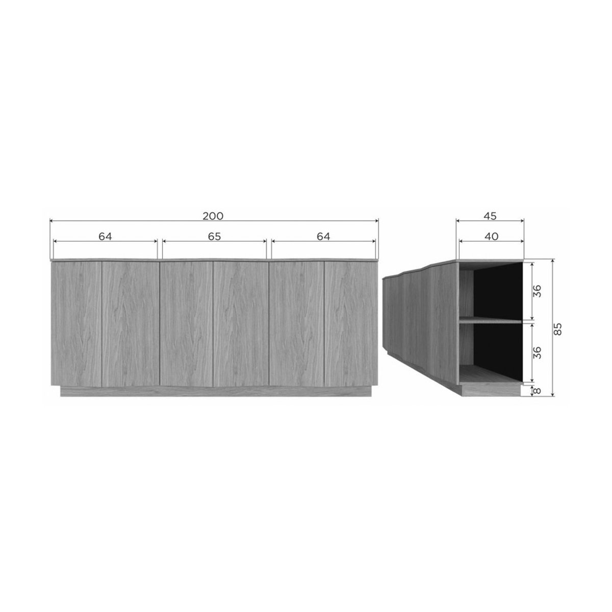 Buffet 6 portes en bois L200cm- ZUMA bois clair, WOOOD