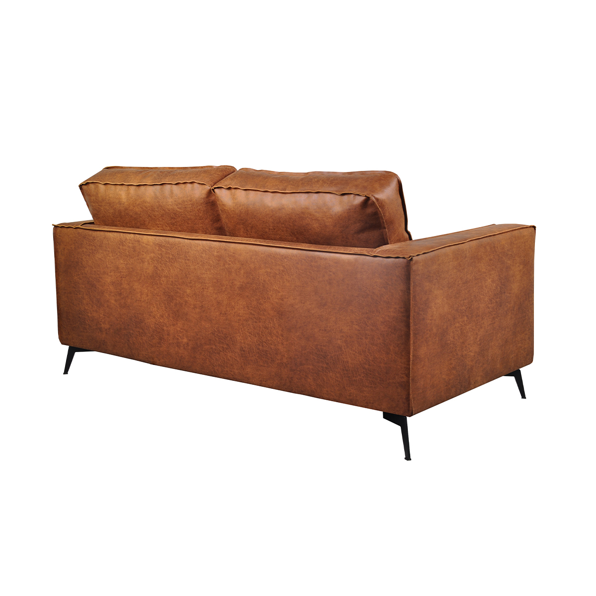 Canapé vintage 2-3 places cuir marron cognac aspect vieilli et métal noir SONNY marron, MILIBOO
