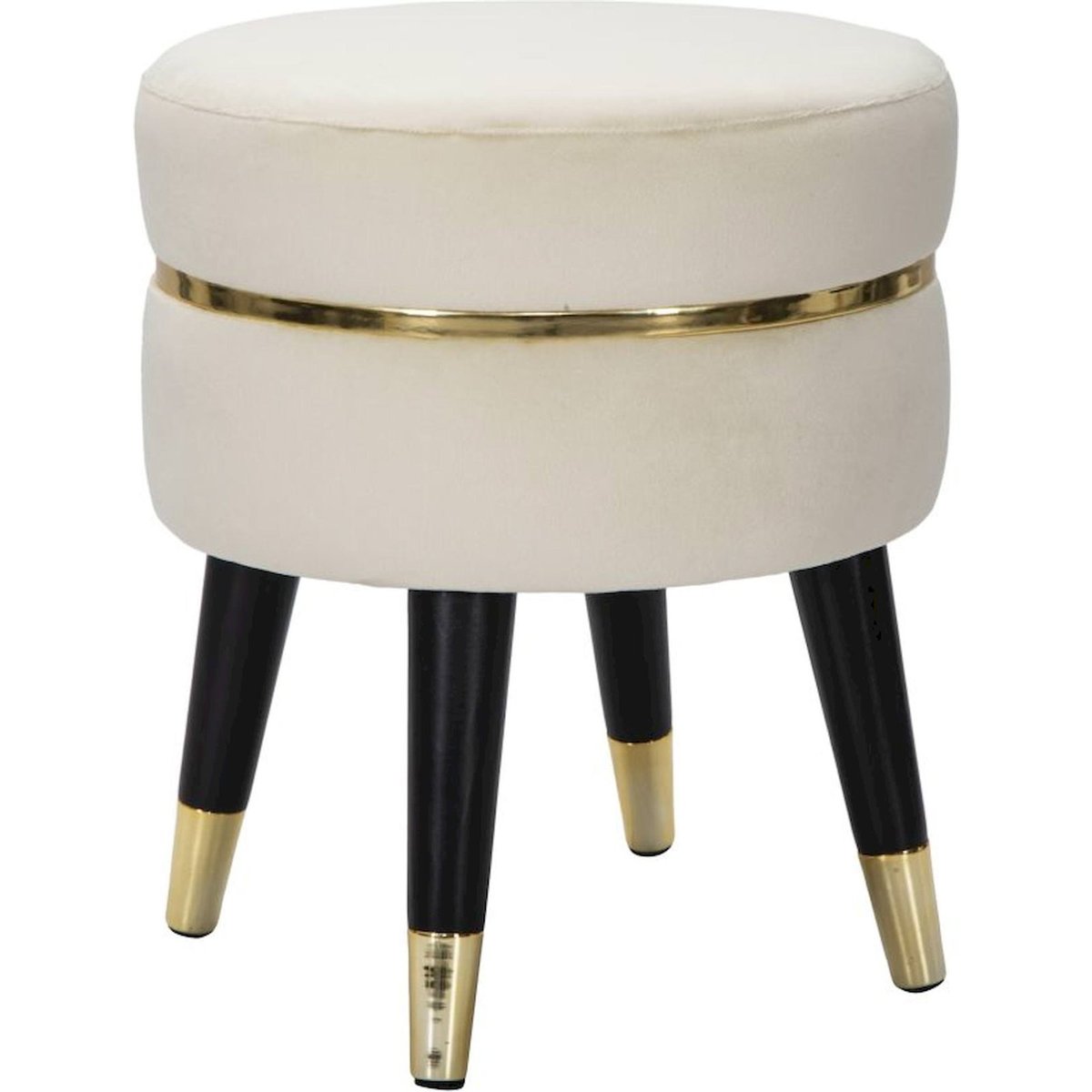 Tabouret capitonné pieds fuselés GLAM crème, noir et doré, RECOLLECTION