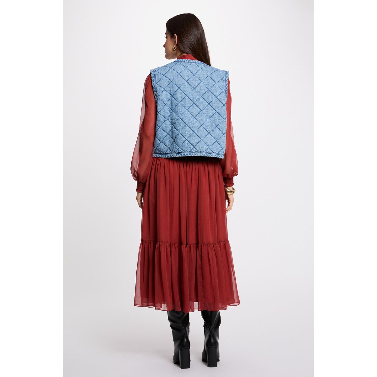 Veste matelassée sans manches denim stone, MORGAN