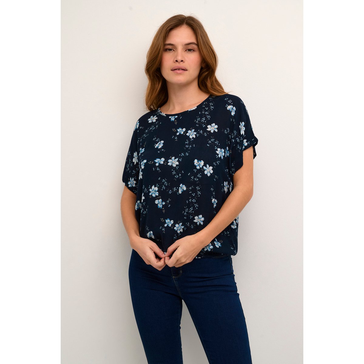 Blouse à manches courtes bleu floral midnight marine little flower, KAFFE