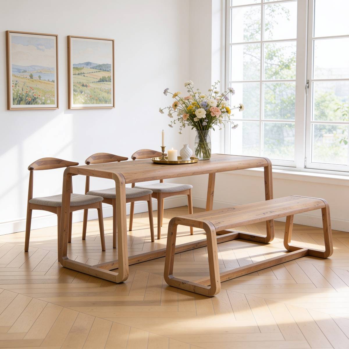 Table à manger en bois d'acacia KALANI bois clair, MADE IN MEUBLES 