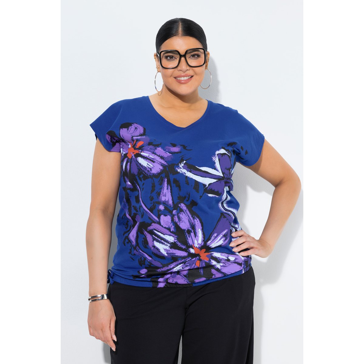 T-shirt oversize, imprimé à fleurs bleu roi, ULLA POPKEN