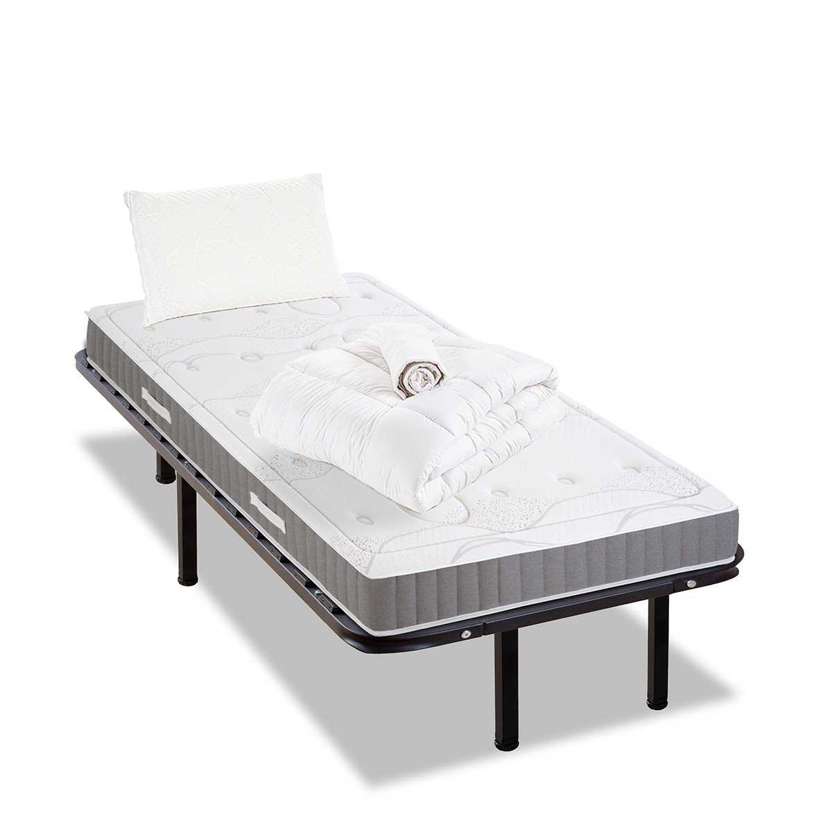 Prêt-à-dormir INTUITION avec Cadre à lattes, Couette, Oreillers et Protège-matelas blanc, OLYMPE LITERIE