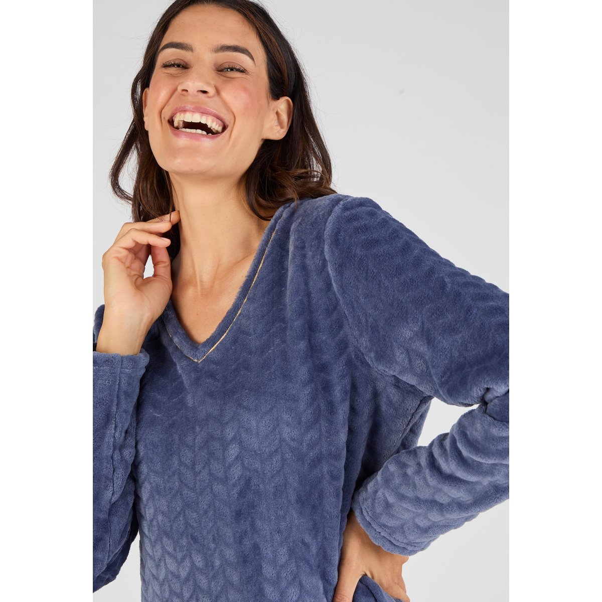 Chemise de nuit Thermolactyl maille reliéfée bleu nuit, DAMART