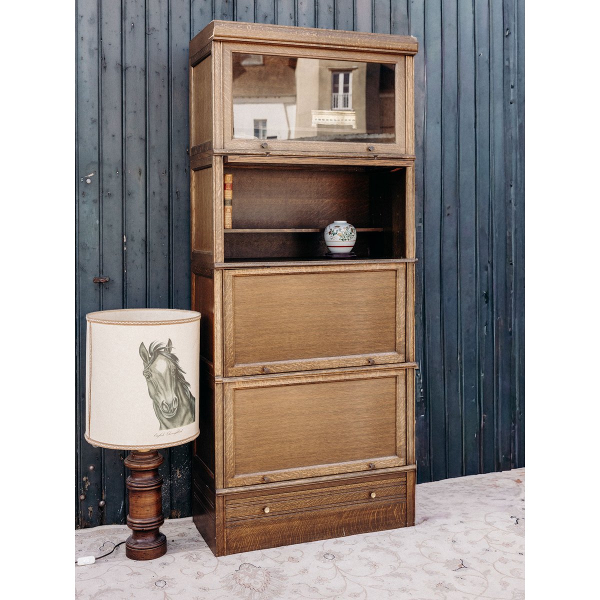 Vitrine modulable en bois brut Victoria N°1318 - Bon état bois foncé, DEBONGOUT