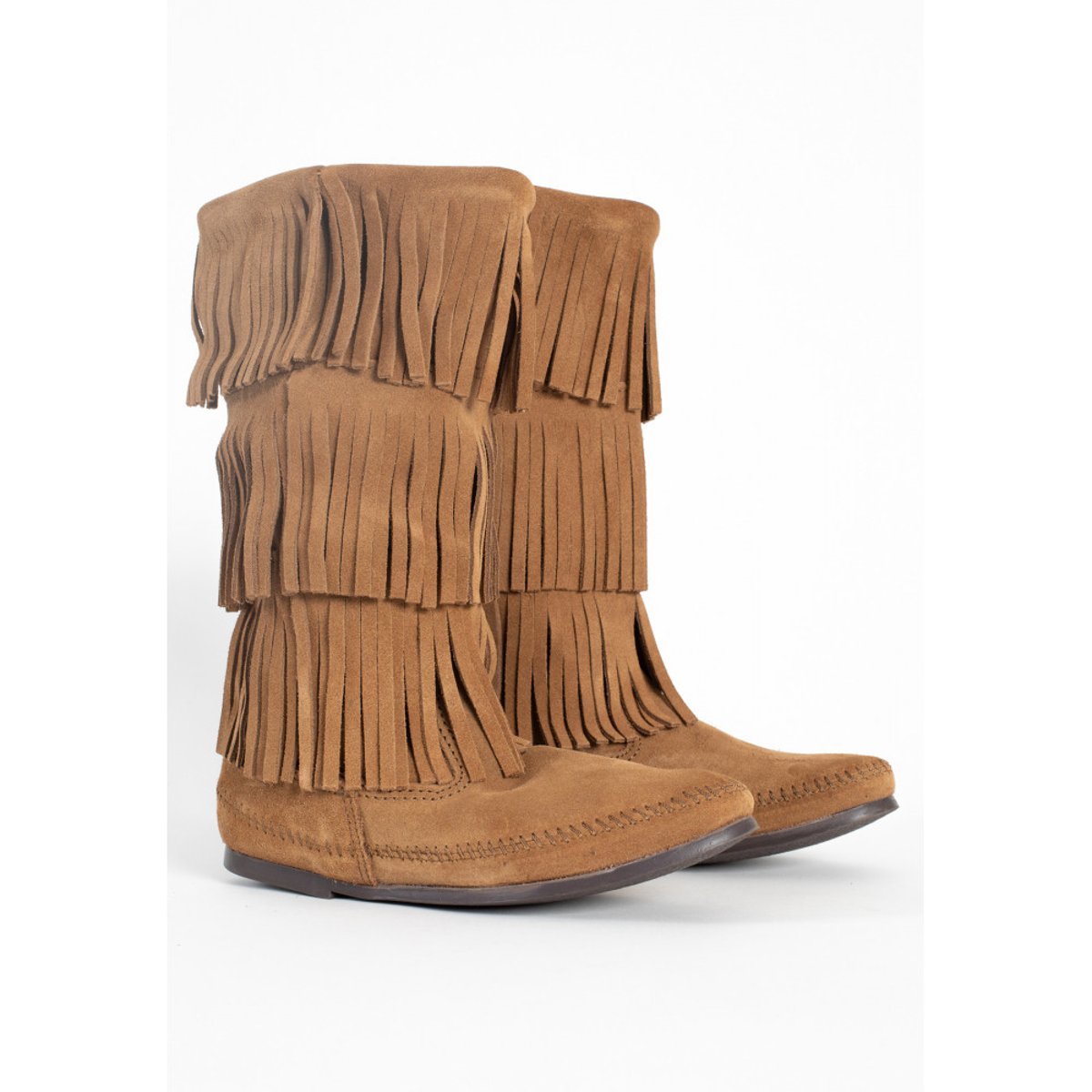 Bottes en cuir et daim 3-LAYER FRINGE marron clair, MINNETONKA