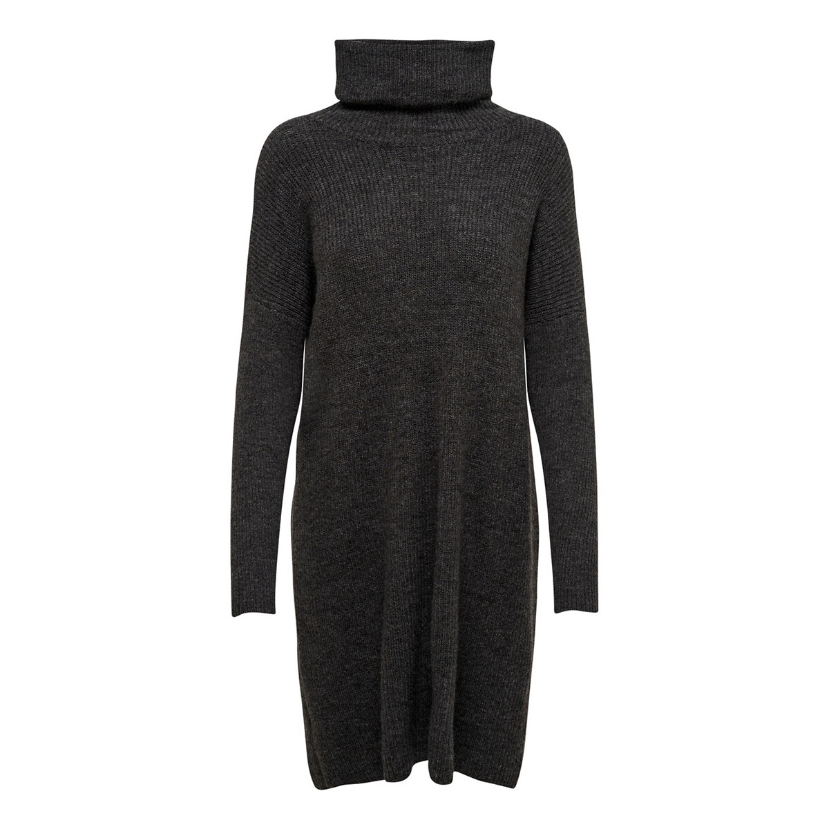 Robe-pull col roulé grosse maille gris foncé chiné, ONLY