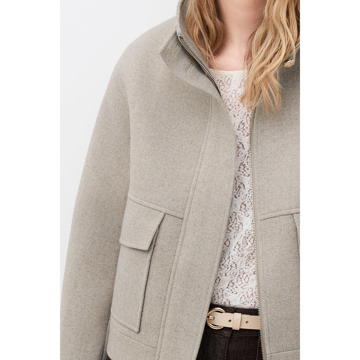 Manteau court droit col montant GMADDIE marron clair, CAROLL