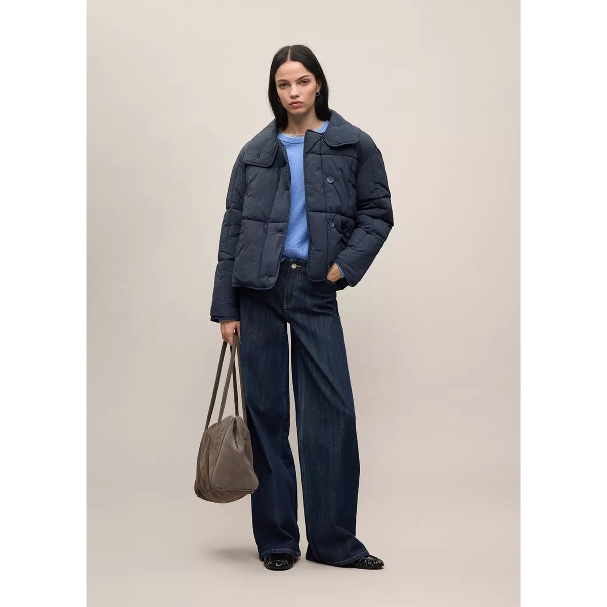 Anorak matelassé boutons bleu marine, MANGO TEEN