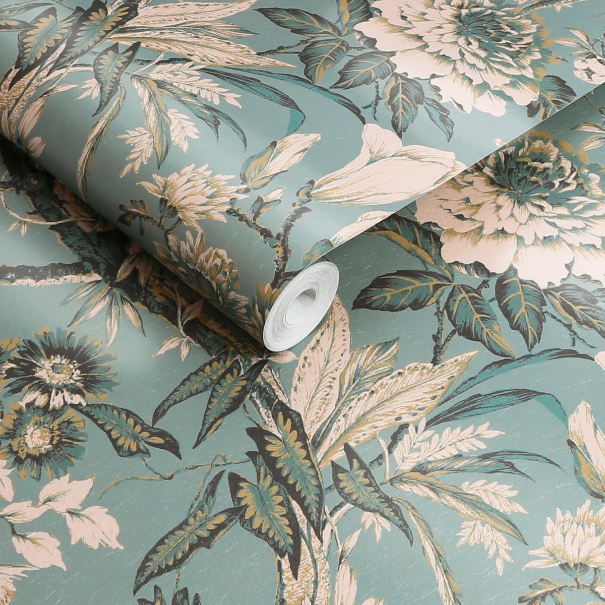 Papier peint Perrow Oiseaux et feuillage Duck Egg bleu vert, beige, GRAHAM ET BROWN
