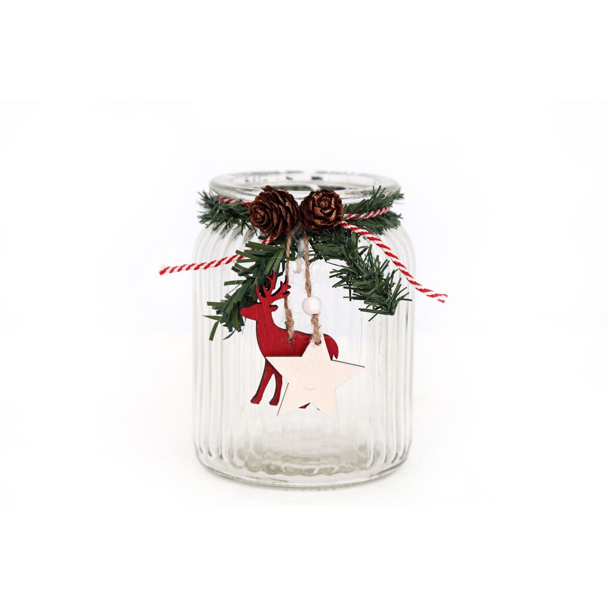 Photophore de Noël 1 bougie en verre FOREST TRADI rouge, HEART OF THE HOME