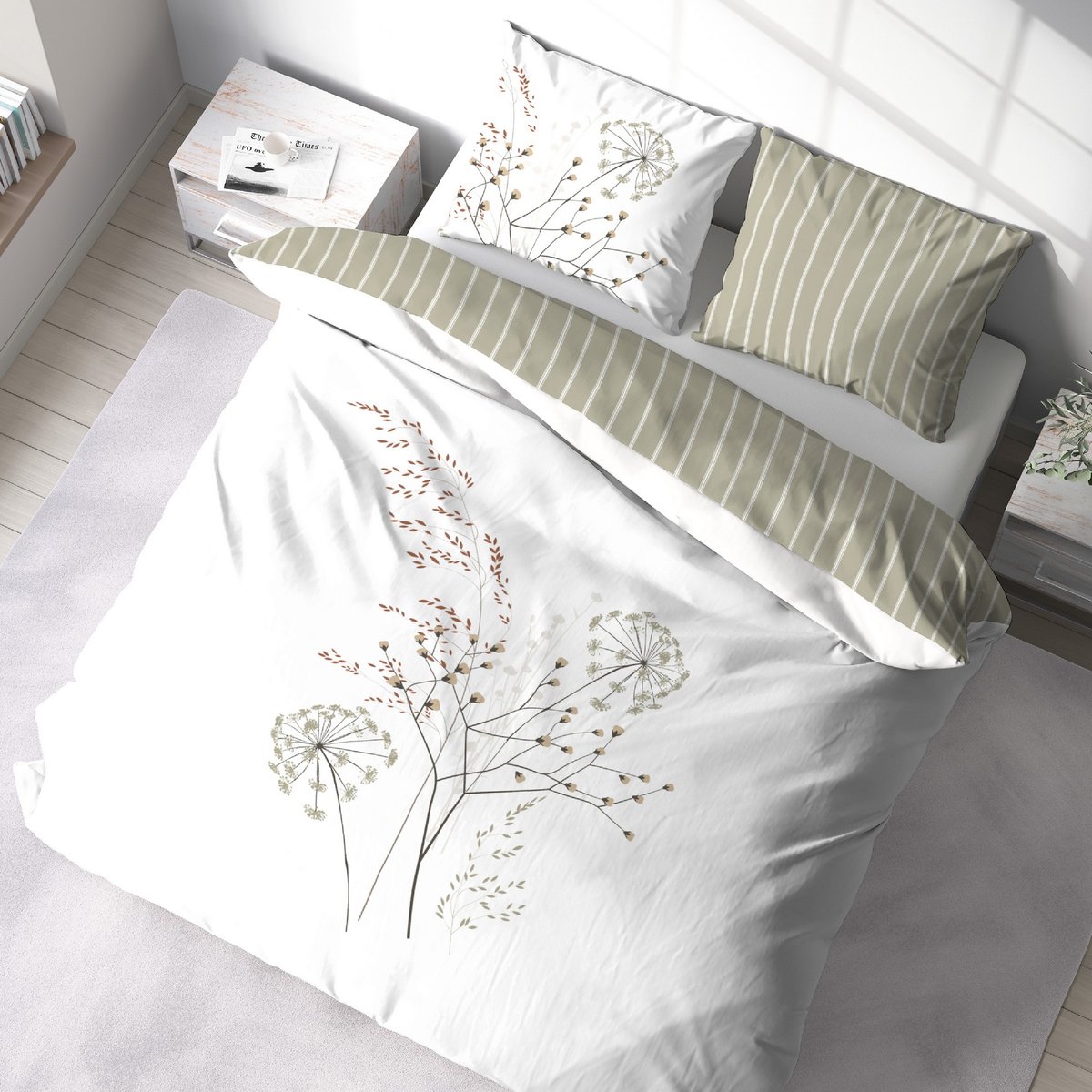 Parure de lit - housse de couette avec taies en coton blanc, EDEN