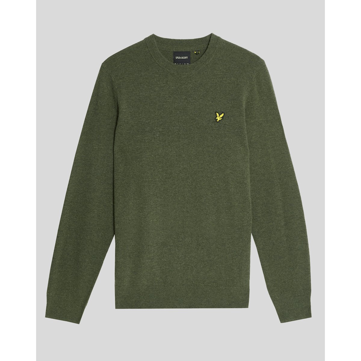 Pull en mélange de laine col rond vert foncé chiné, LYLE & SCOTT