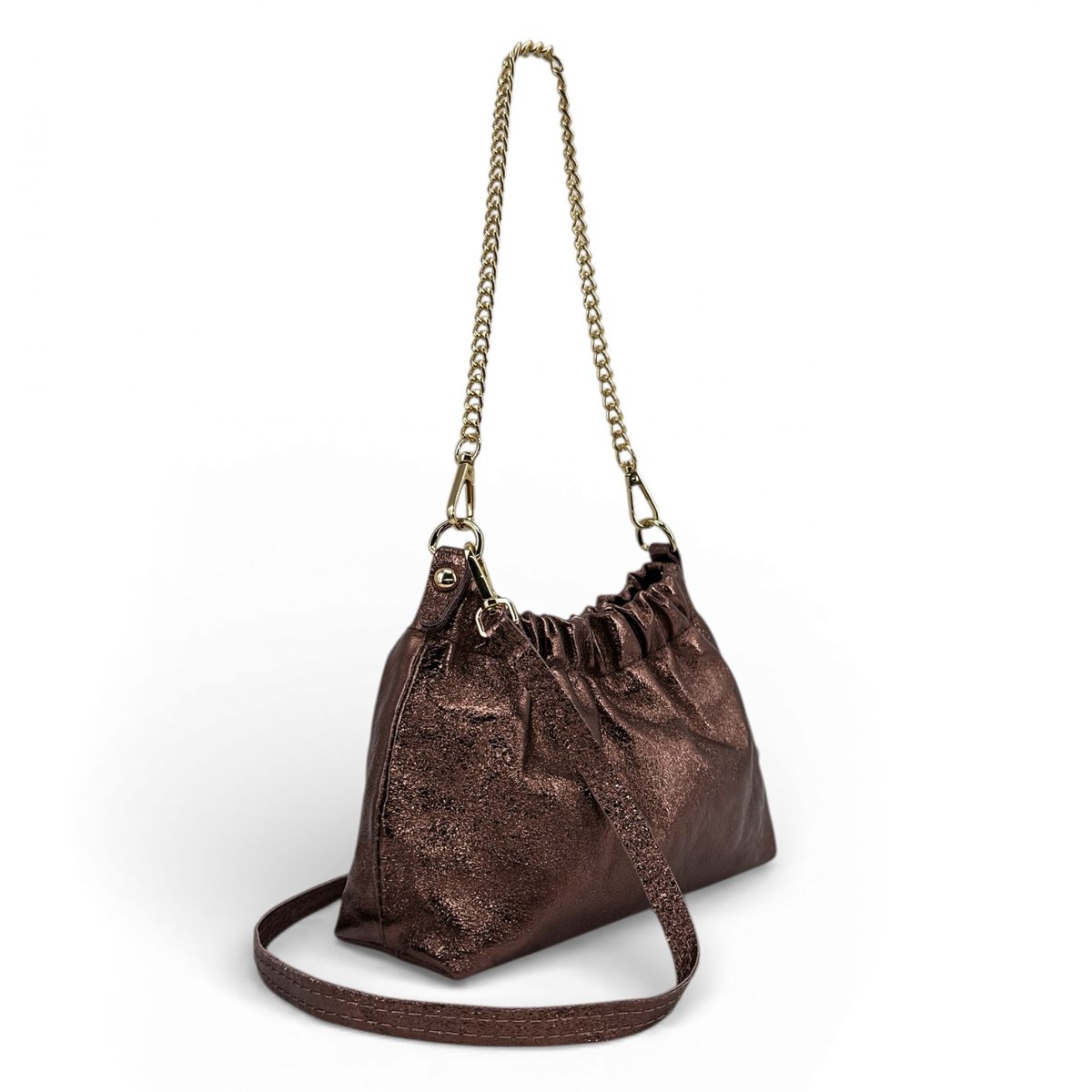 Mini-sac à main pouch en cuir grainé LA POUCHINETTE chocolat irisé, OH MY BAG