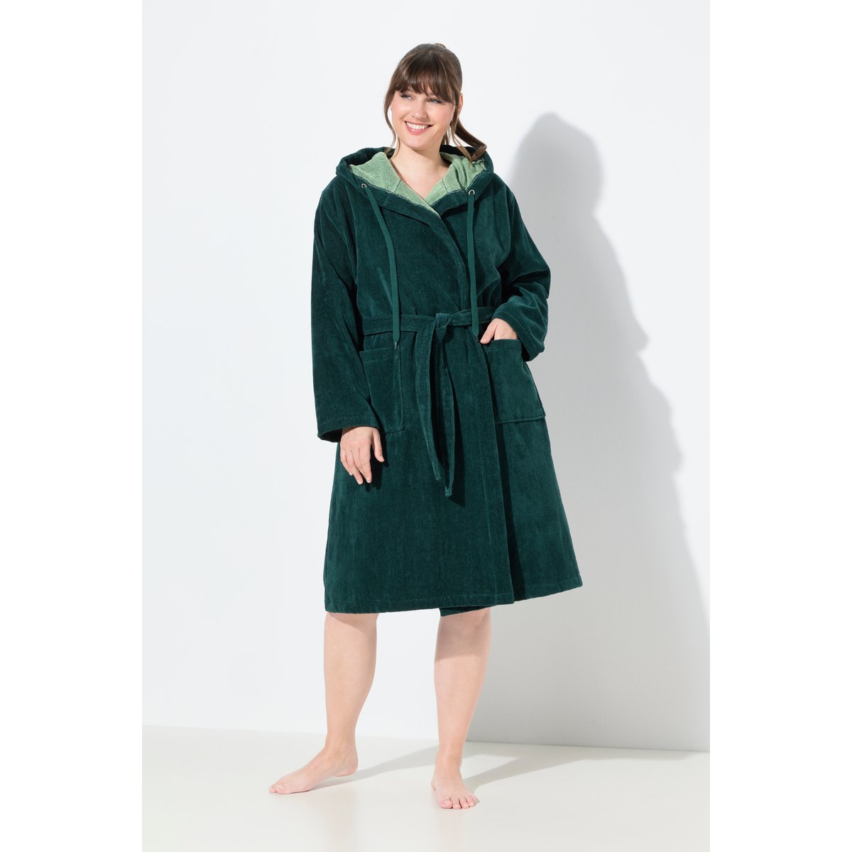 Peignoir réversible en tissu éponge vert minuit, ULLA POPKEN