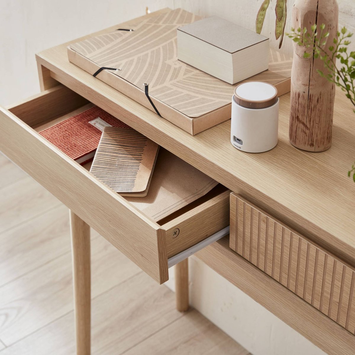 Console décor bois 2 tiroirs LINEAR bois foncé, SWEEEK