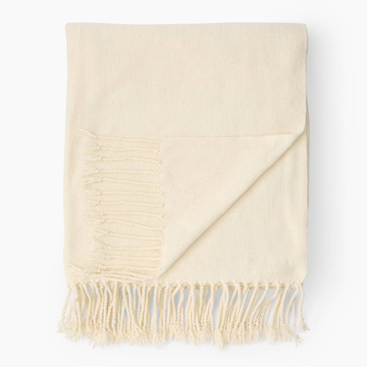 Plaid chenille uni, 130x170cm, polyester recyclé off white, MONOPRIX MAISON