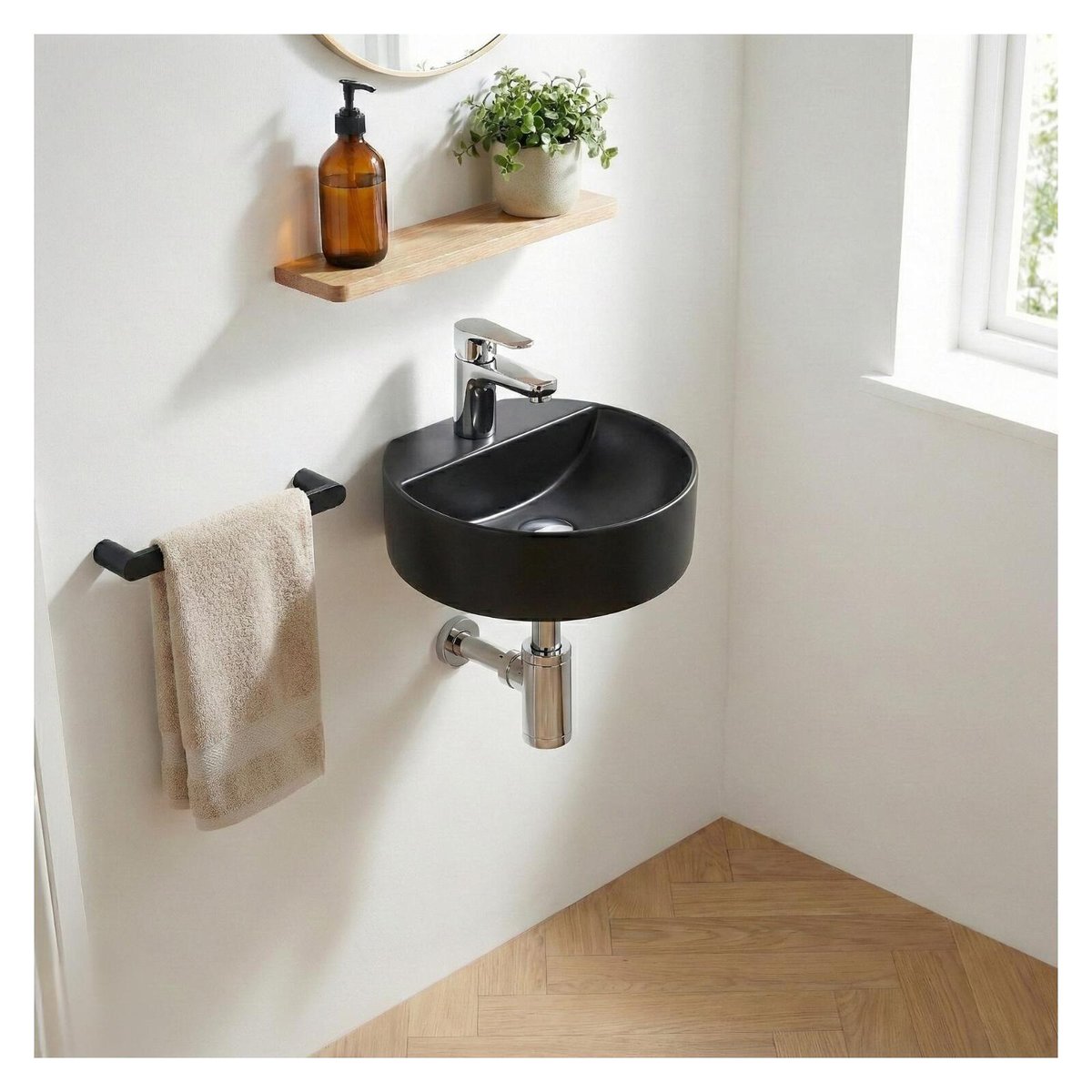 Vasque lave-mains suspendue ronde ROLLO noir, MOB IN