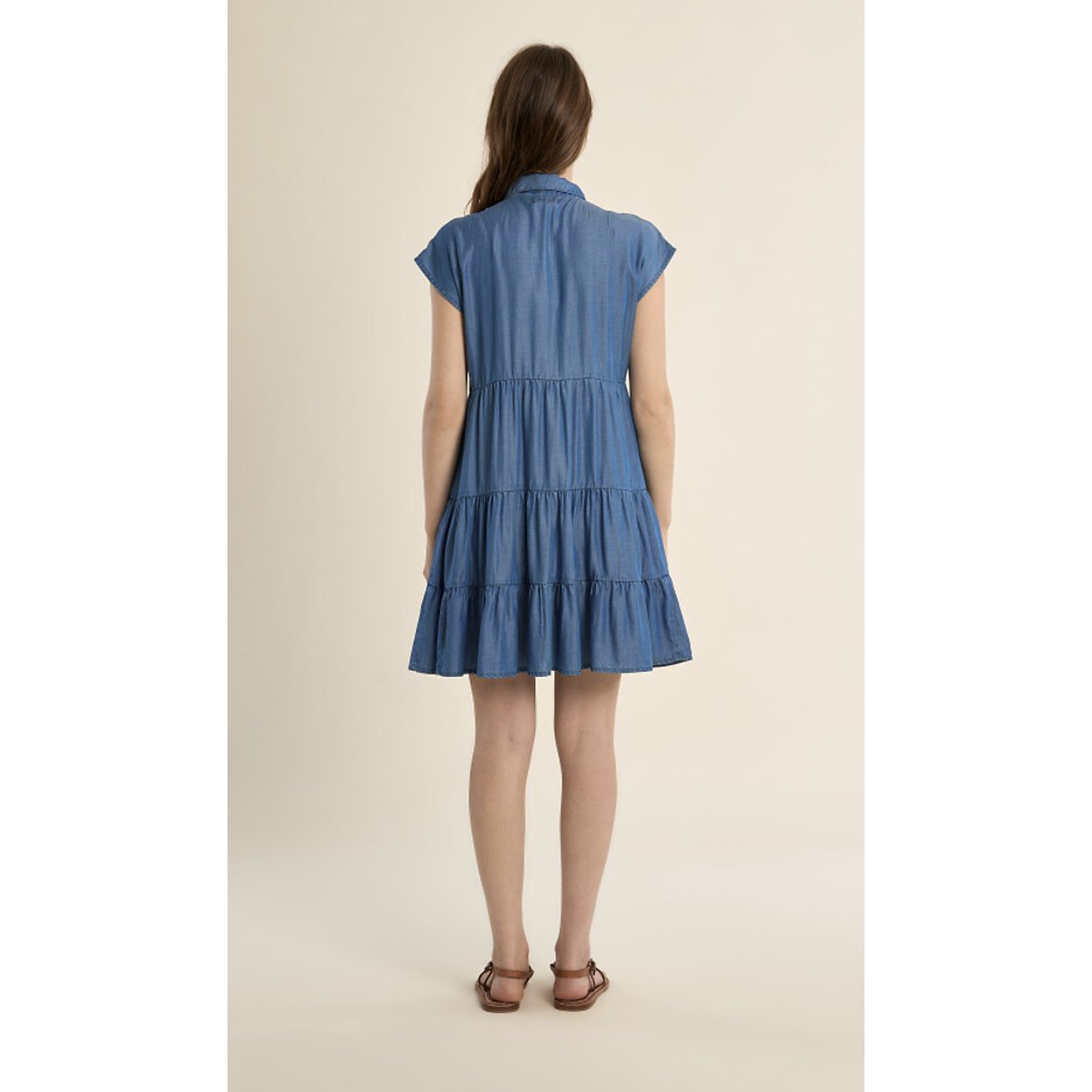 Robe courte manches courtes col chemise bleu, MOLLY BRACKEN