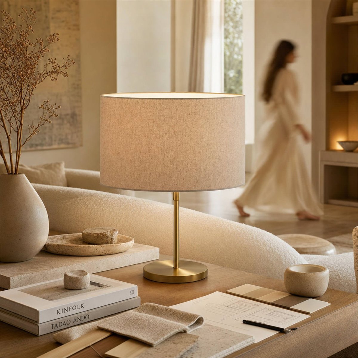 Abat-jour cylindrique en lin naturel, RECOLLECTION