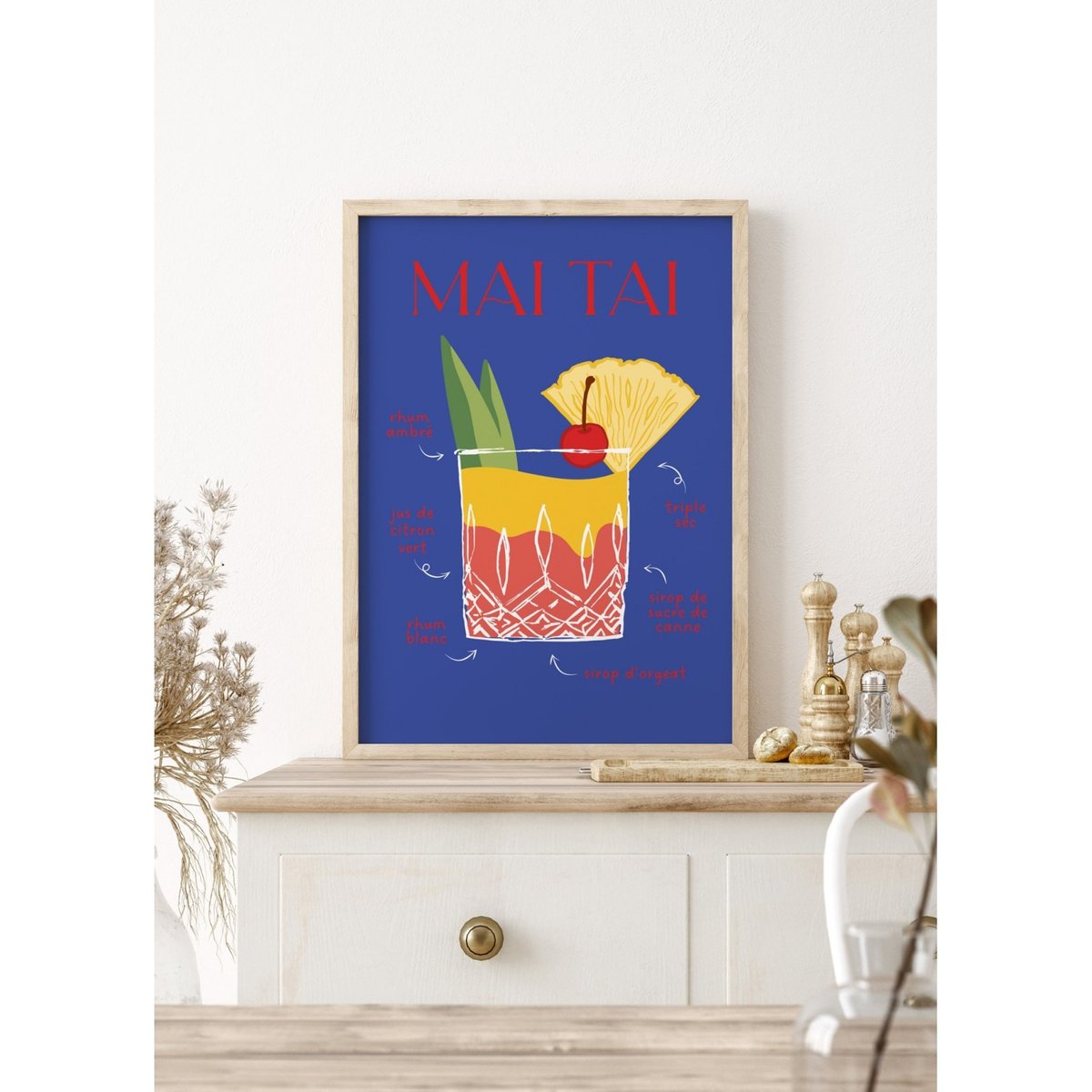 Affiche Cocktail Mai Tai 2 blanc, L'AFFICHERIE