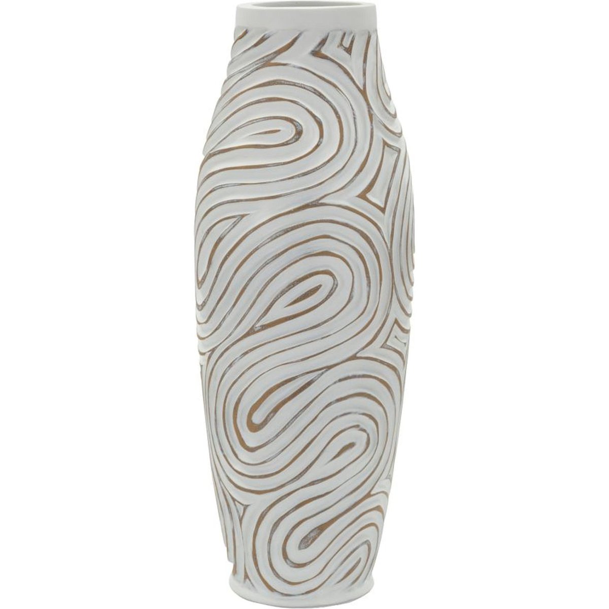 Vase haut relief spiralé sculptural MODERN blanc patiné, RECOLLECTION