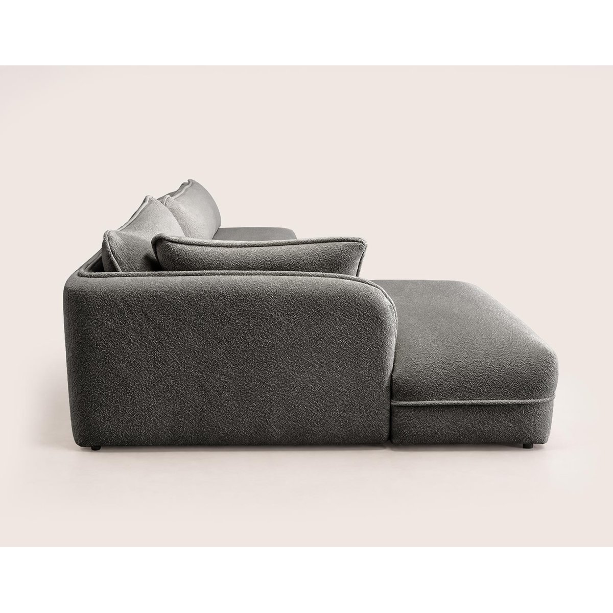 Canapé d'angle gauche 5 places en tissu bouclette, LUCIEN gris, BEST MOBILIER