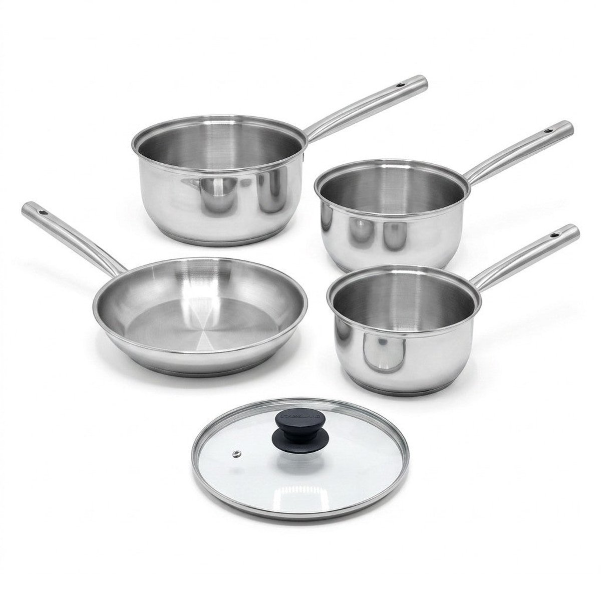 Lot 3 casseroles 18/20/22 cm et poêle 24 cm couvercle transparent|gris, FACKELMANN