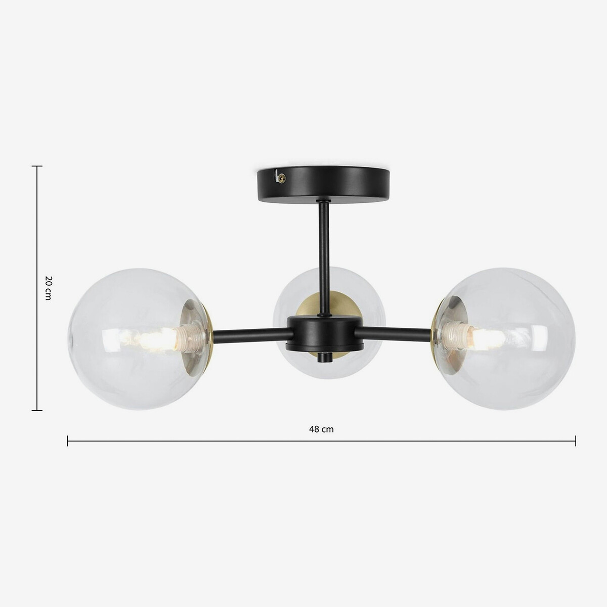MADE.COM Globe 3-Light Semi-Flush Ceiling Light in Black matt black, MADE