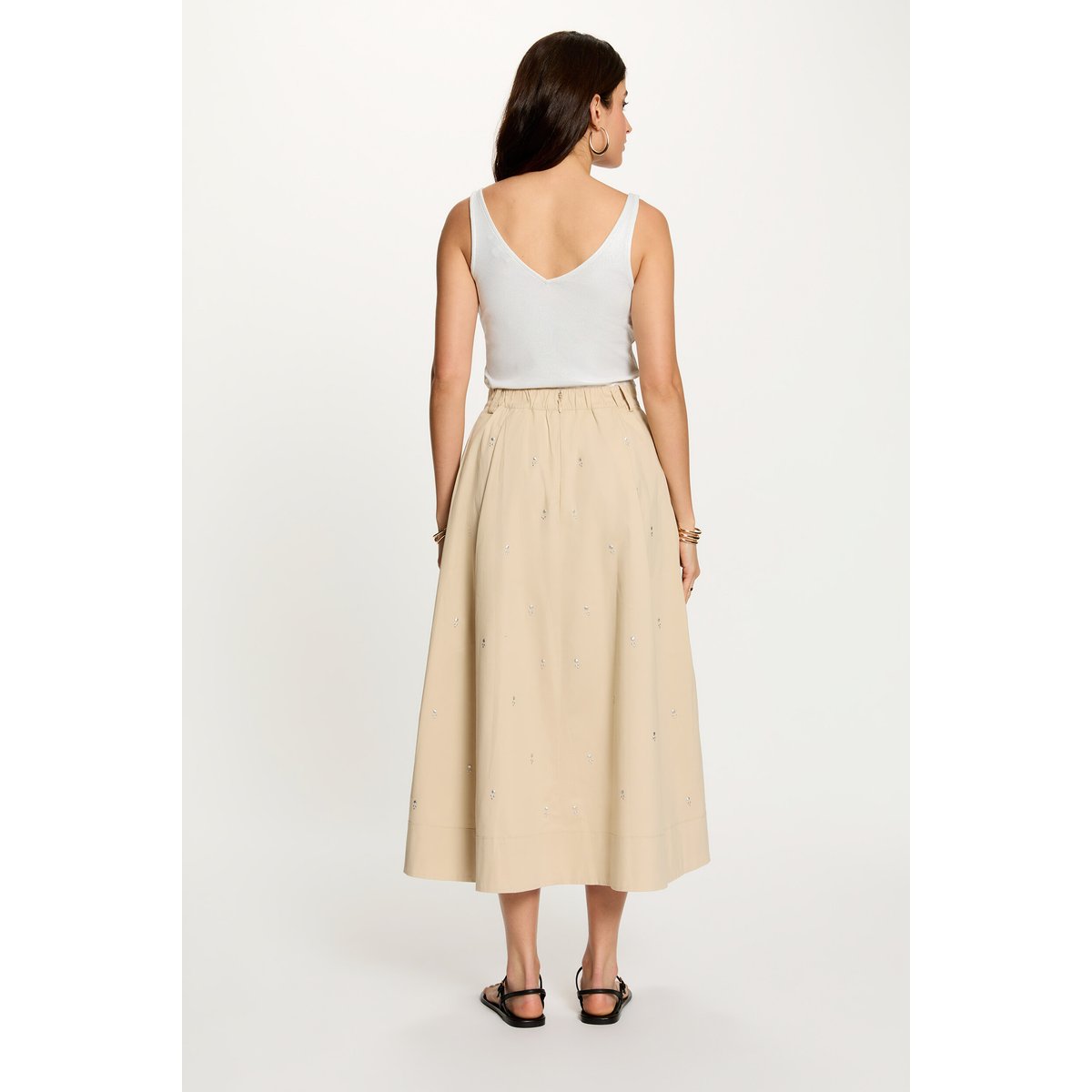 Jupe longue taille haute beige, MORGAN