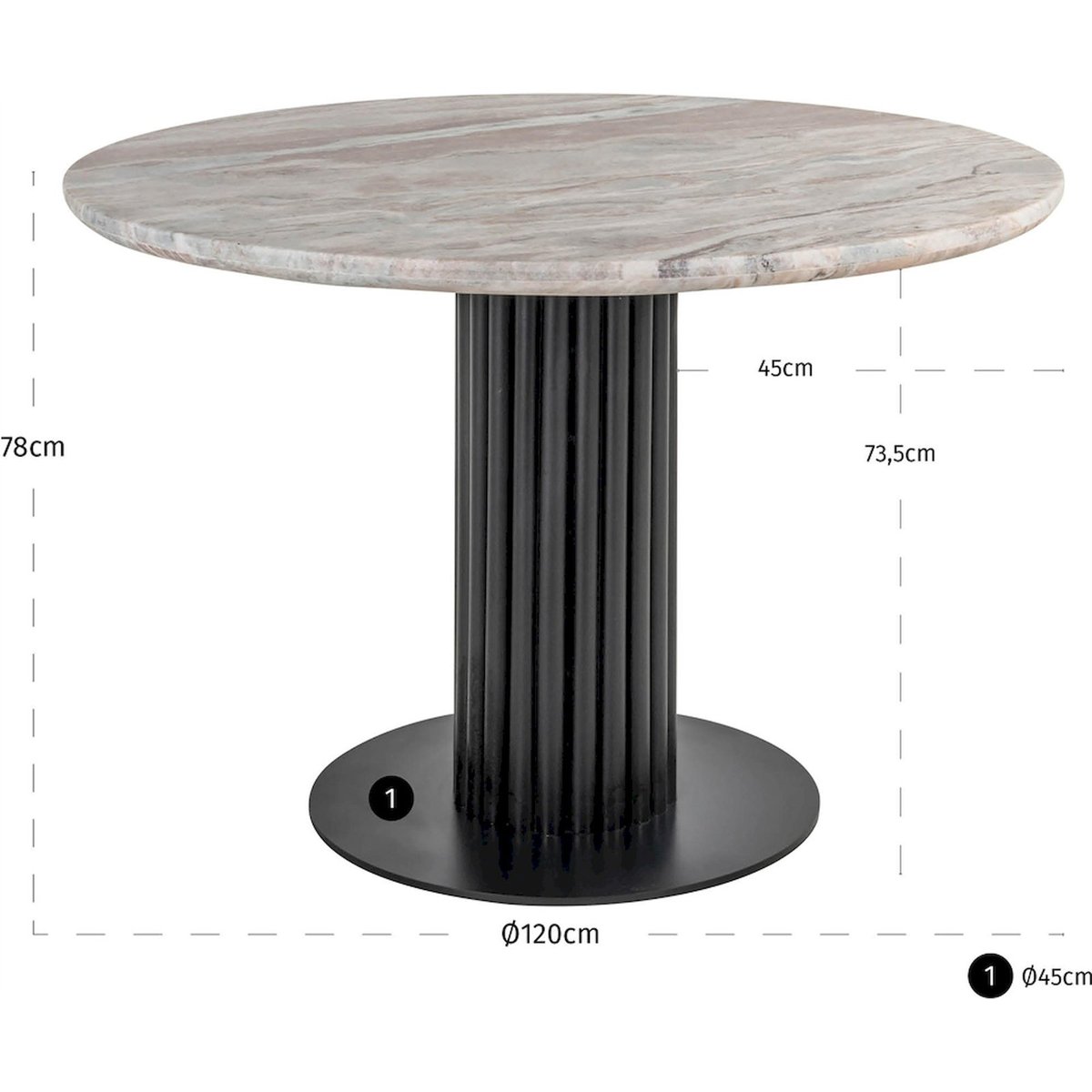 Table ronde en marbre et bois Nyon beige marbré et bois foncé, RECOLLECTION