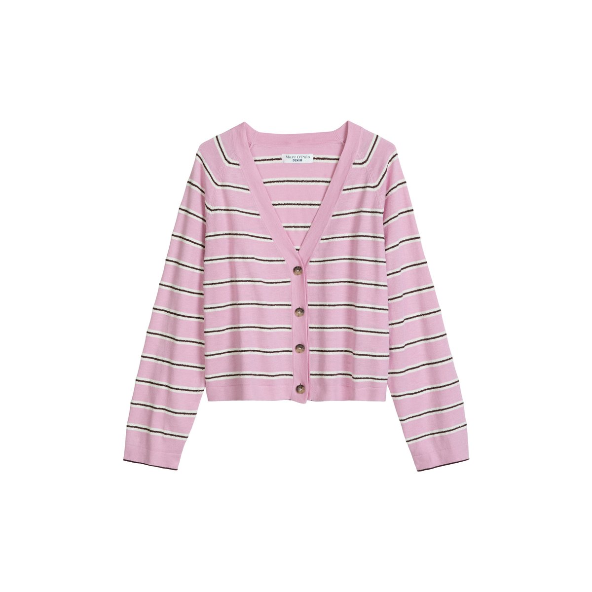 Cardigan rayé regular en mélange coton-modal organique rose, MARC O’POLO DENIM