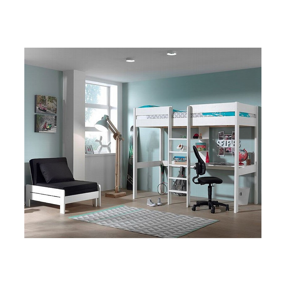 OLIVER Lit transformable en fauteuil laque blanc, VIPACK