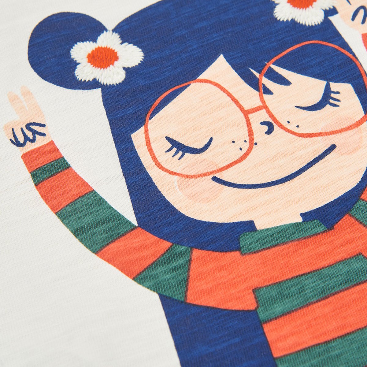 T-shirt fille en maille imprimé à lunettes blanc, BOBOLI