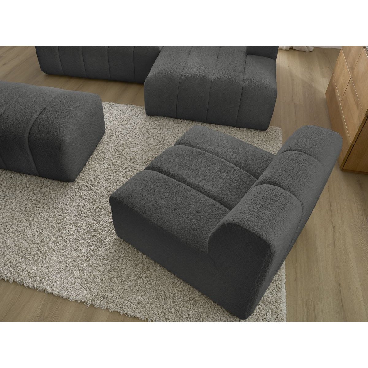 Canapé modulable 5 places en tissu bouclette, ANNECY gris foncé, BOBOCHIC