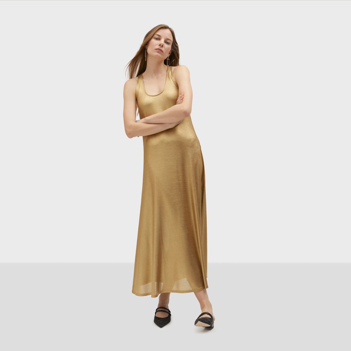 Robe longue sans manches avec fente latérale doré, LOLA CASADEMUNT