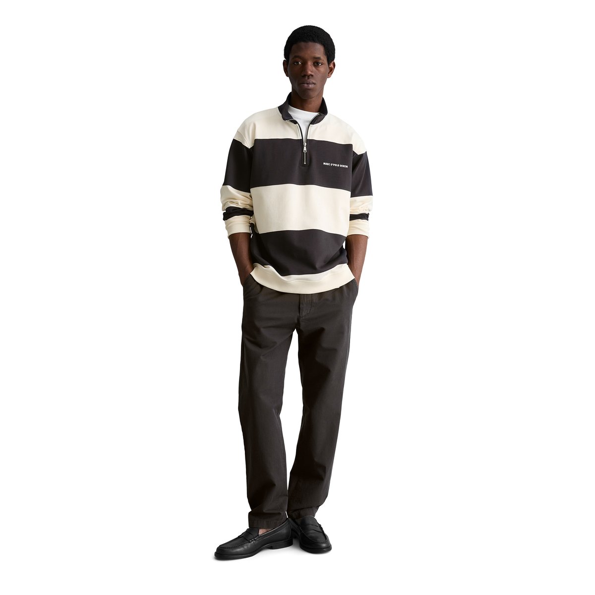 Sweat-Troyer relaxed avec des rayures en bloc cut-&-sew noir, MARC O’POLO DENIM