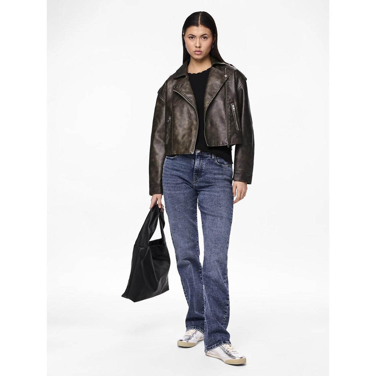 Mid Rise Straight Jeans medium blue , PIECES