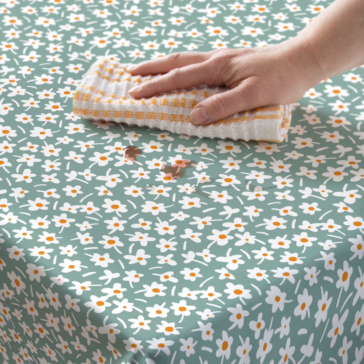 Nappe de table rectangulaire extra longue Petites fleurs fraîcheur Happy days vert, blanc, orange, ART FOR THE HOME