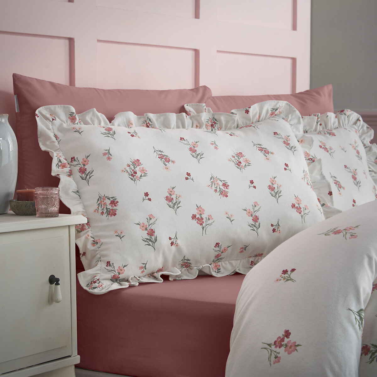 Brushed Ditsy Floral Cotton Reversible Duvet Cover Set pink, CATHERINE LANSFIELD