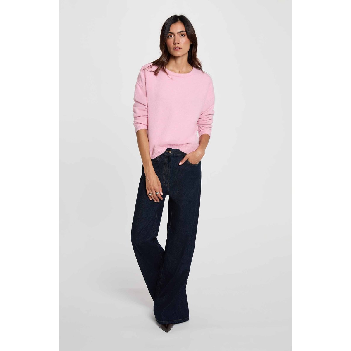 Pull col rond rose pastel, MORGAN