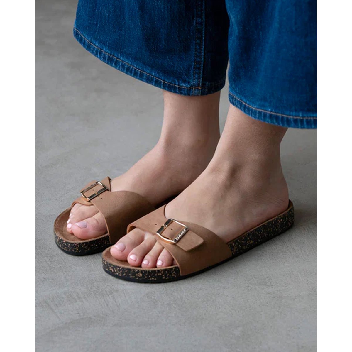 Sandales simple bride patch talon confort brun, ISOTONER