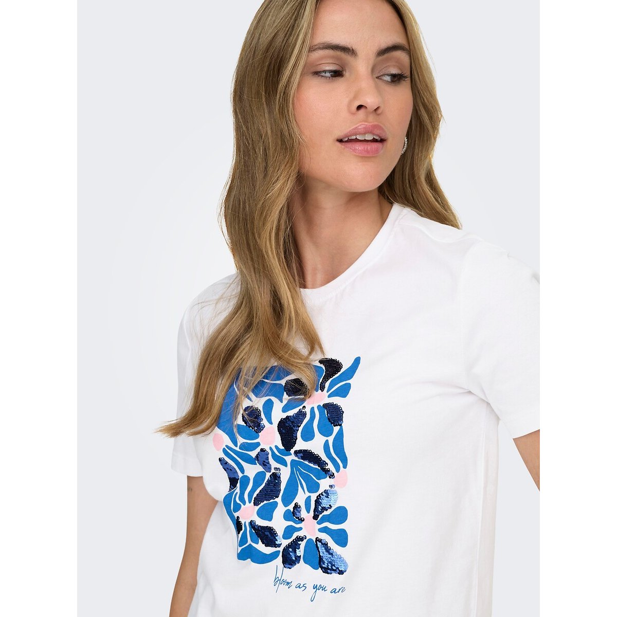 Printed Short Sleeve T-Shirt white with flowers, ONLY