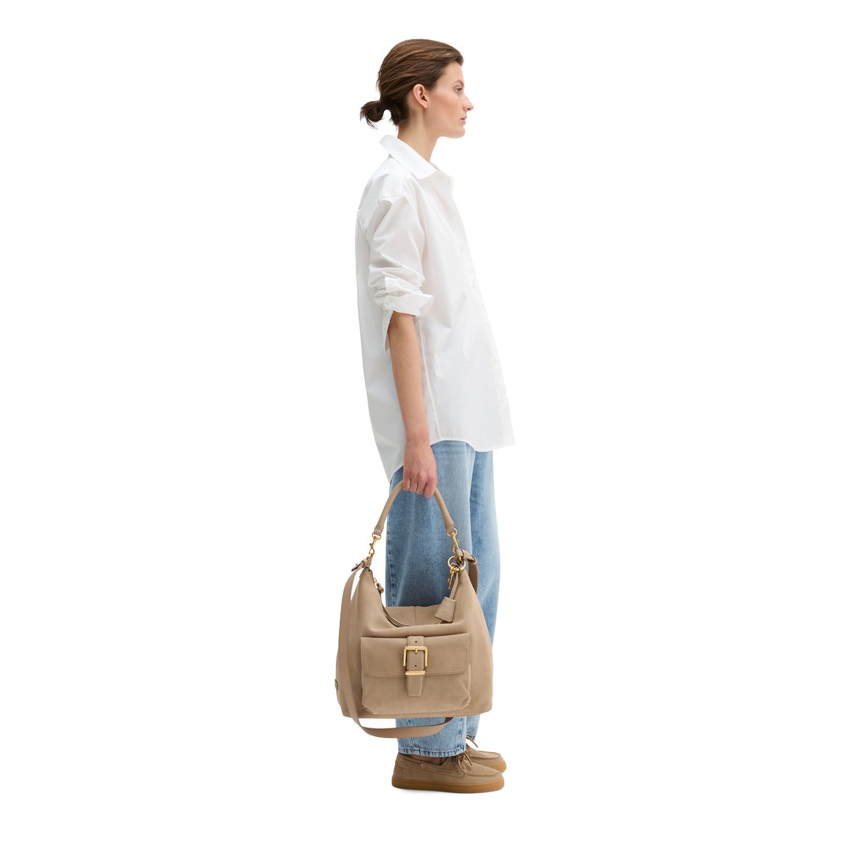 Sac à main en cuir de vachette velours doux marron clair, MARC O'POLO