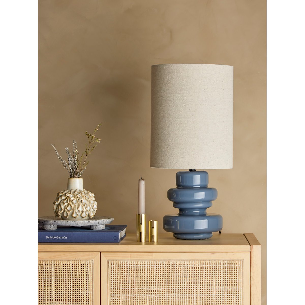 Lampe de table en verre Fabiola bleu, BLOOMINGVILLE