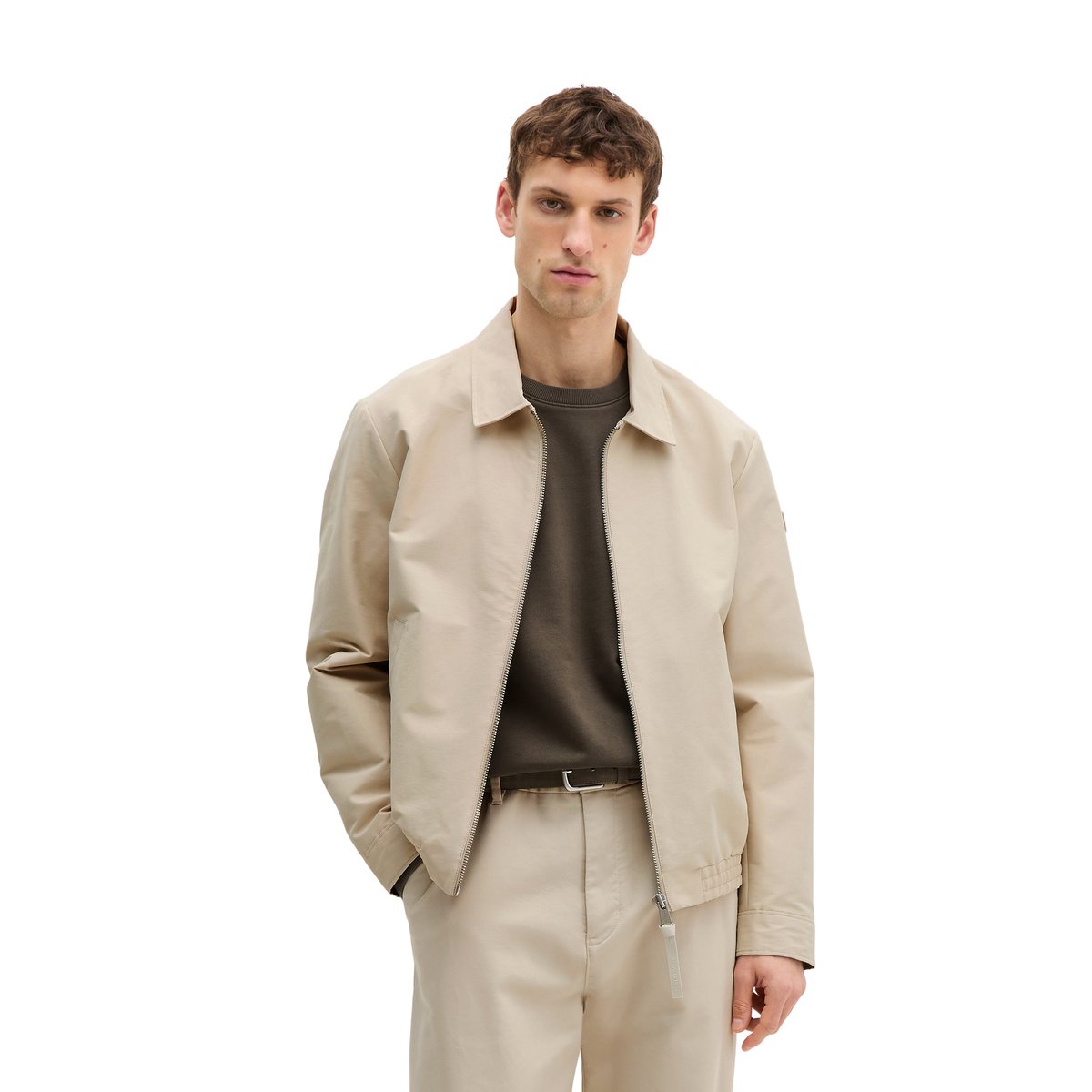 Veste zippée regular en toile de coton bio hydrofuge beige, MARC O'POLO
