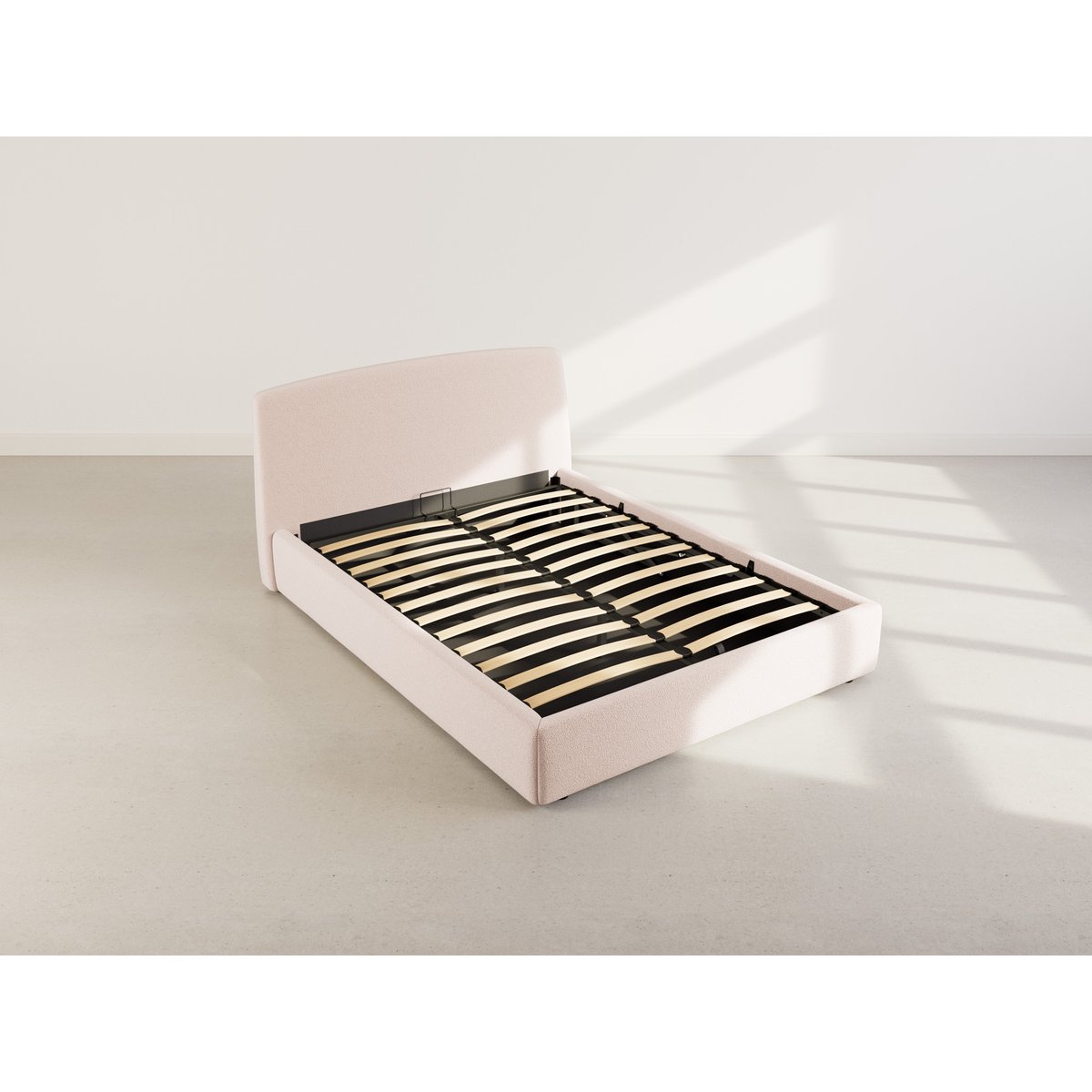 Lit coffre 160x200 cm en tissu bouclette, JULIETTE beige, LISA DESIGN