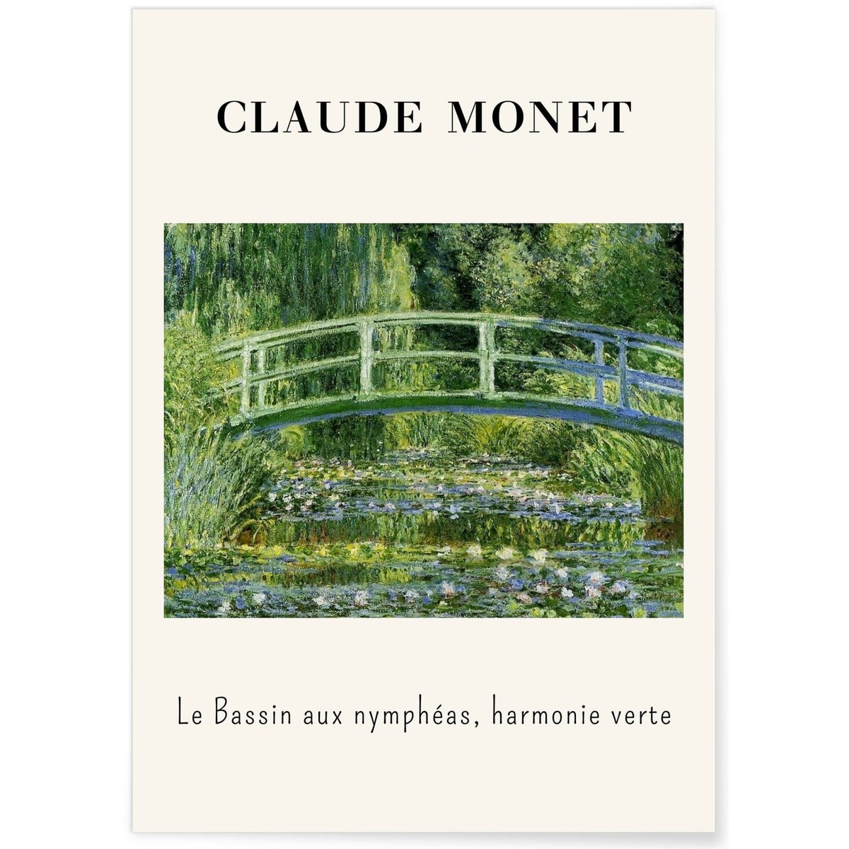 Affiche Claude Monet - Le Bassin aux Nymphéas, Harmonie Verte blanc, L'AFFICHERIE