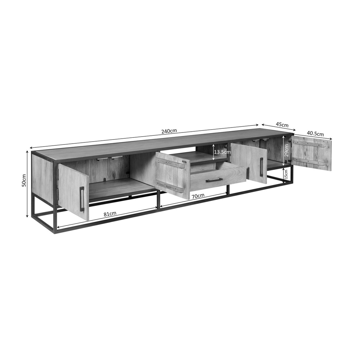 Meuble TV 240 cm avec rangements RIVANO bois clair, PIER IMPORT
